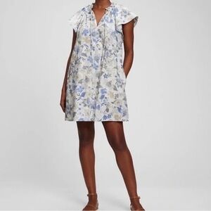 Gap Printed Floral Tie Front Flutter Sleeve Mini Dress Size Large Tall